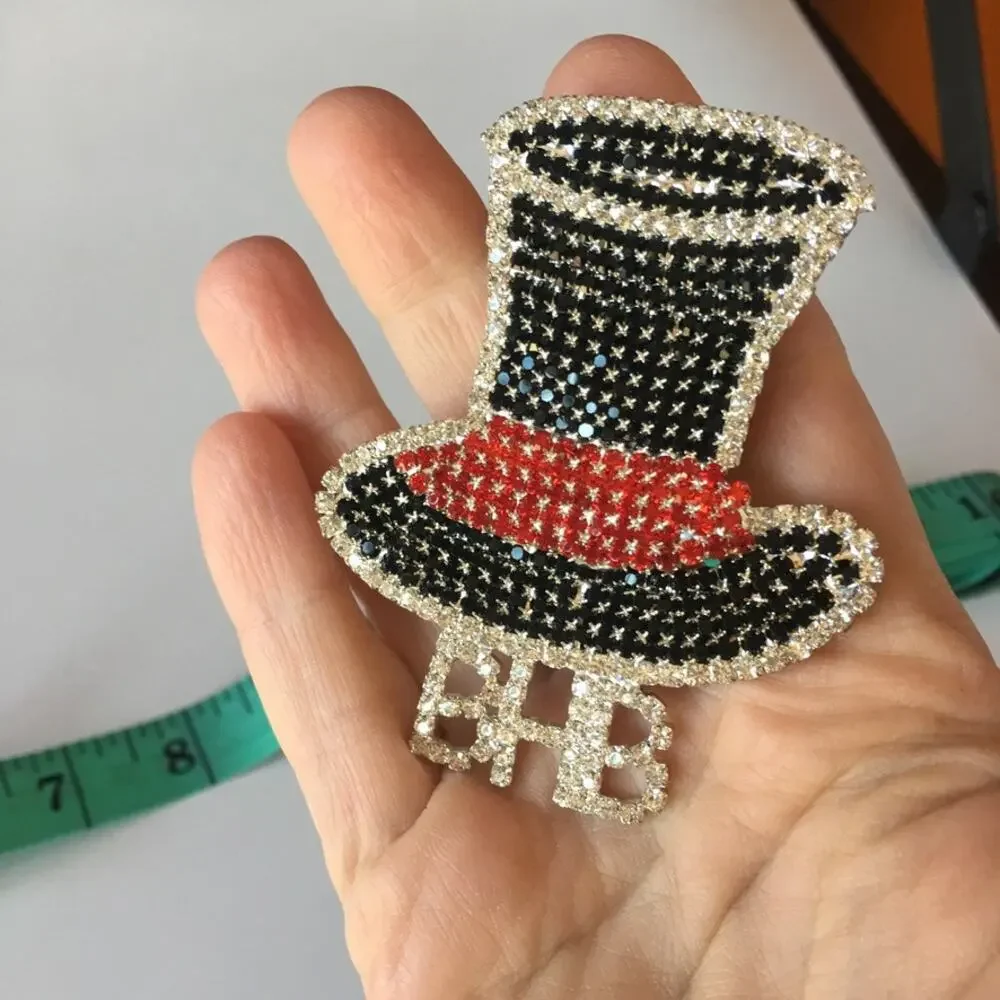 Massive rhinestone Top Hat pin - black red and clear, BHB